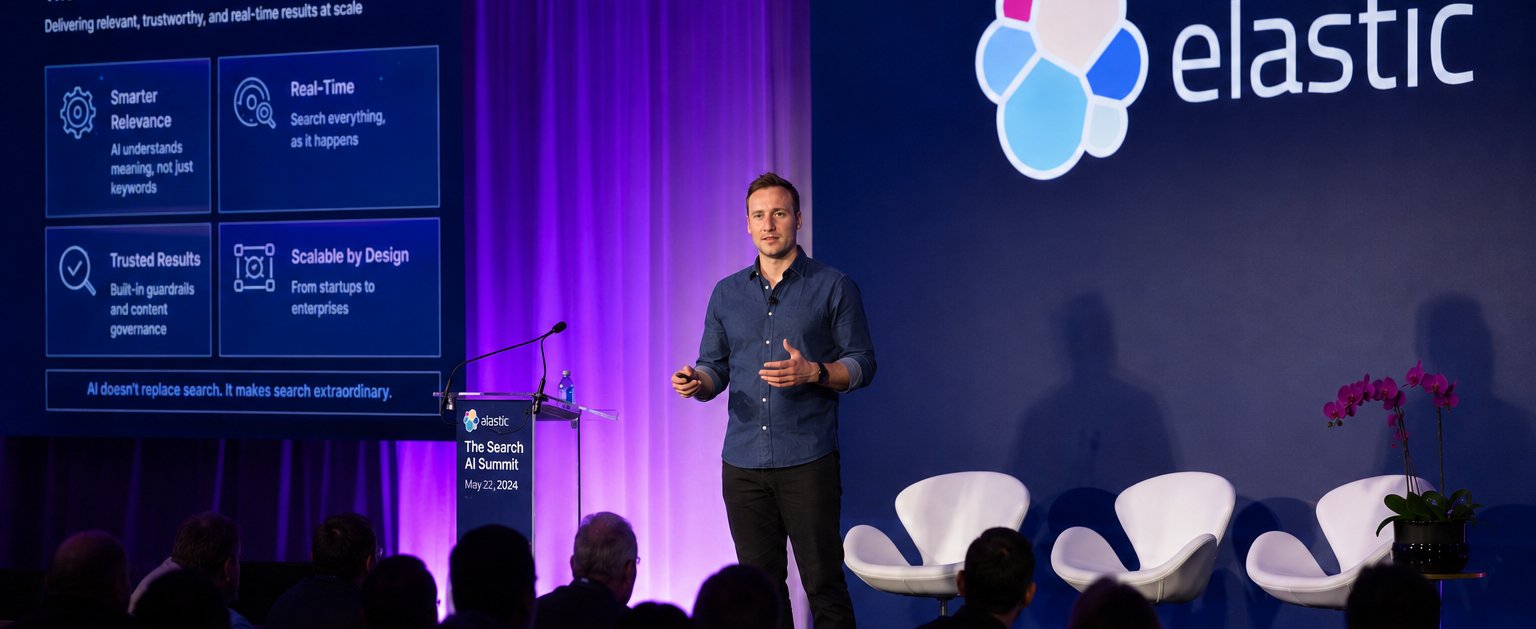 Alex Nightingale presenting at Elastic AI Summit