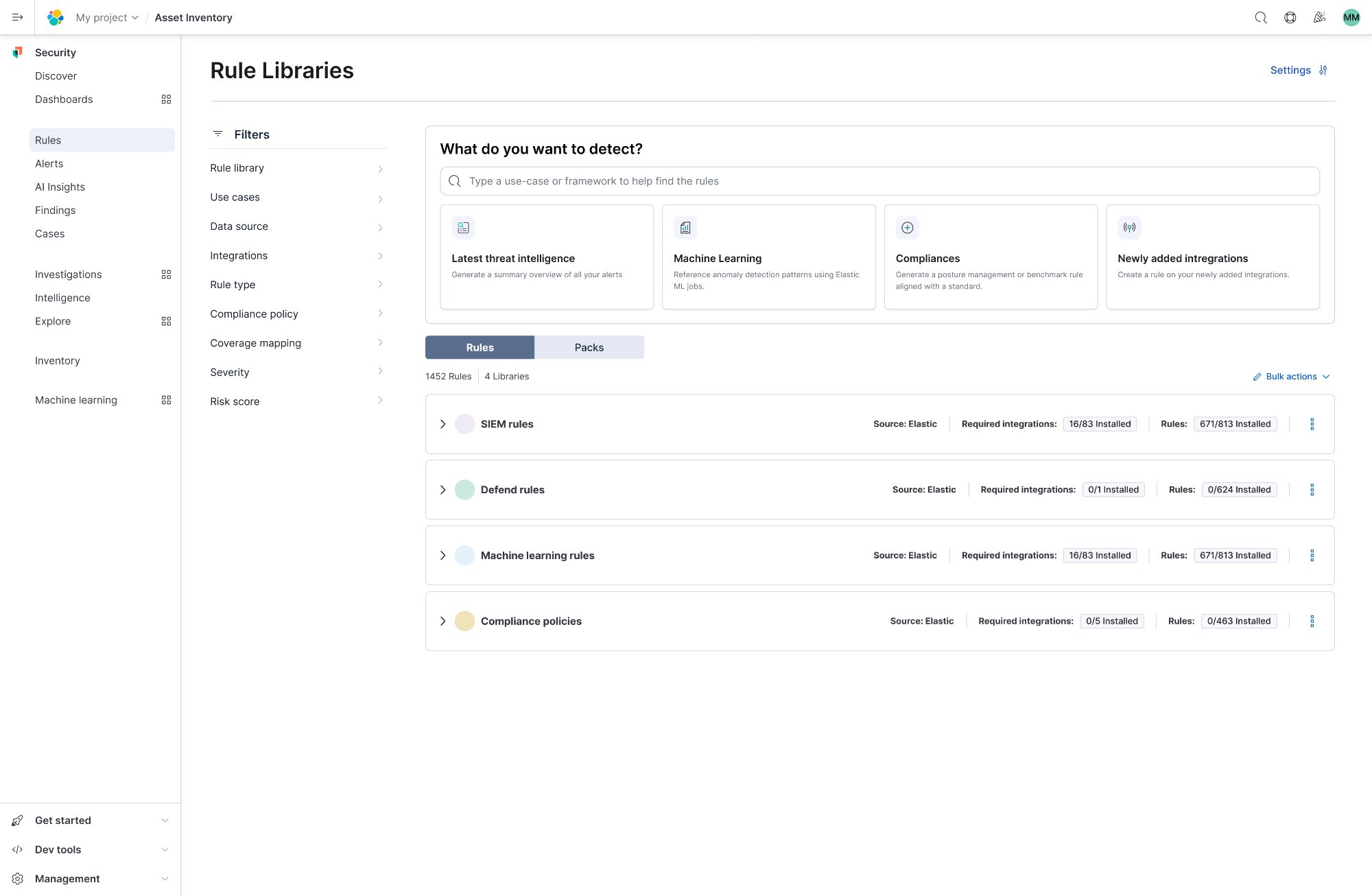 Elastic Rule Libraries interface